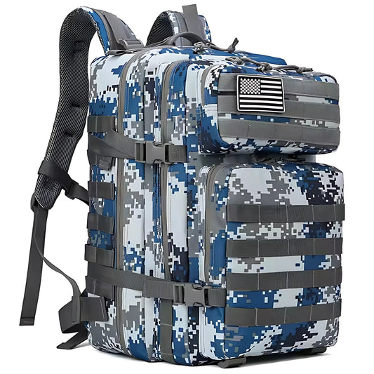 PAKNADA 45L Tactical Backpack 900D Oxford Waterproof Military Rucksack Without Pocket – Camo Blue