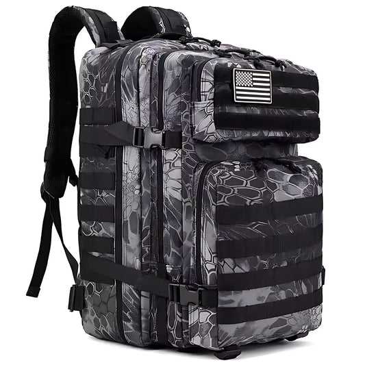PAKNADA 45L Tactical Backpack 900D Oxford Waterproof Military Rucksack Without Pocket – Python Gray Black