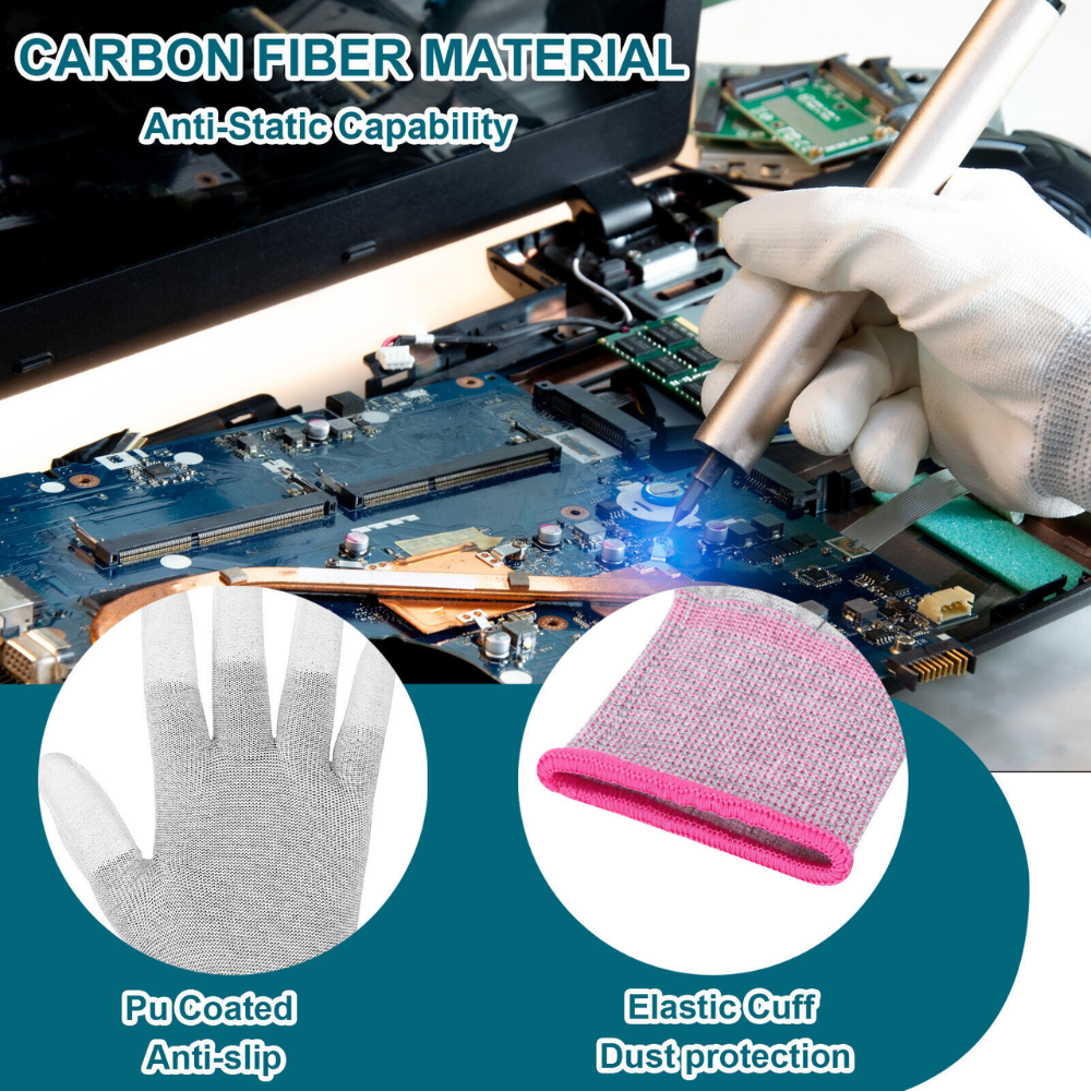 12 Pairs Anti-Static PU Palm Coated Work Gloves – Breathable Safety Gloves