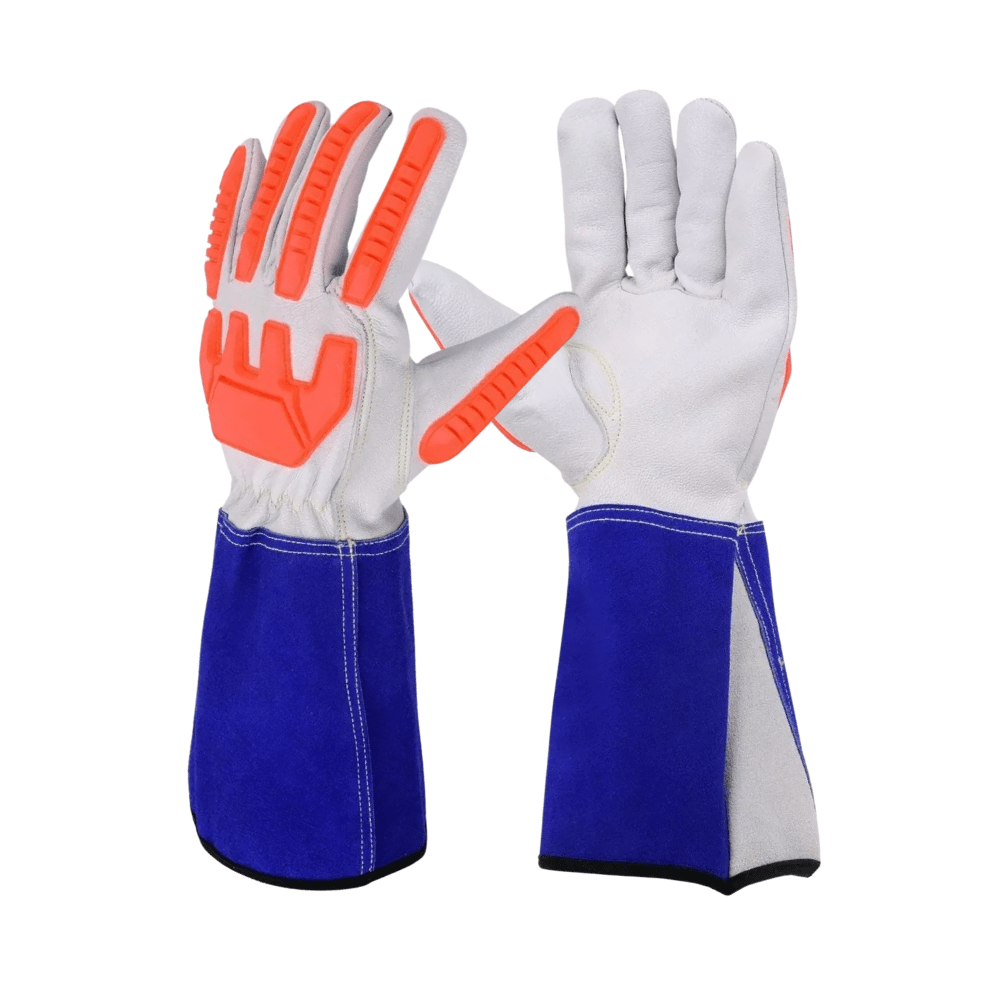 TPR Impact-Resistant Cowhide Welding Gloves with Extended Cuff