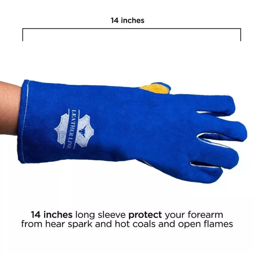 14-Inch Cow Leather Welding Gloves with Reinforced Wing Thumb