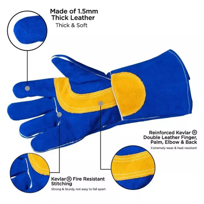 14-Inch Cow Leather Welding Gloves with Reinforced Wing Thumb