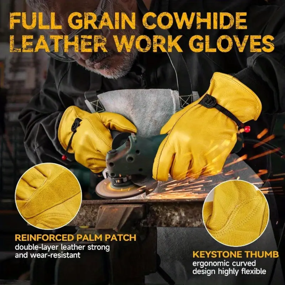 Yellow Goatskin Wrist Leather Work Gloves – Heavy-Duty Safety Gloves