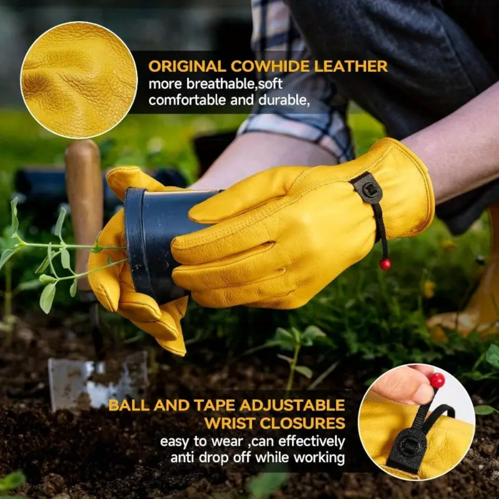 Yellow Goatskin Wrist Leather Work Gloves – Heavy-Duty Safety Gloves