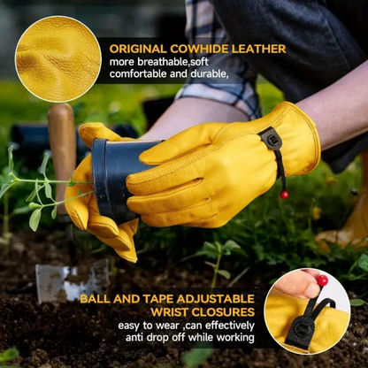 Yellow Goatskin Wrist Leather Work Gloves – Heavy-Duty Safety Gloves