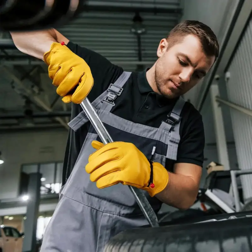Yellow Goatskin Wrist Leather Work Gloves – Heavy-Duty Safety Gloves
