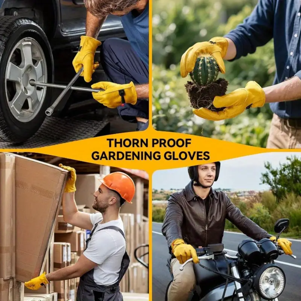 Yellow Goatskin Wrist Leather Work Gloves – Heavy-Duty Safety Gloves