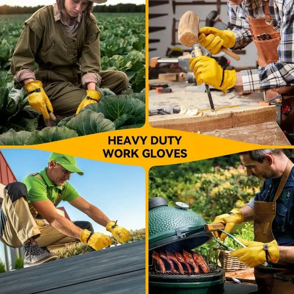 Yellow Goatskin Wrist Leather Work Gloves – Heavy-Duty Safety Gloves
