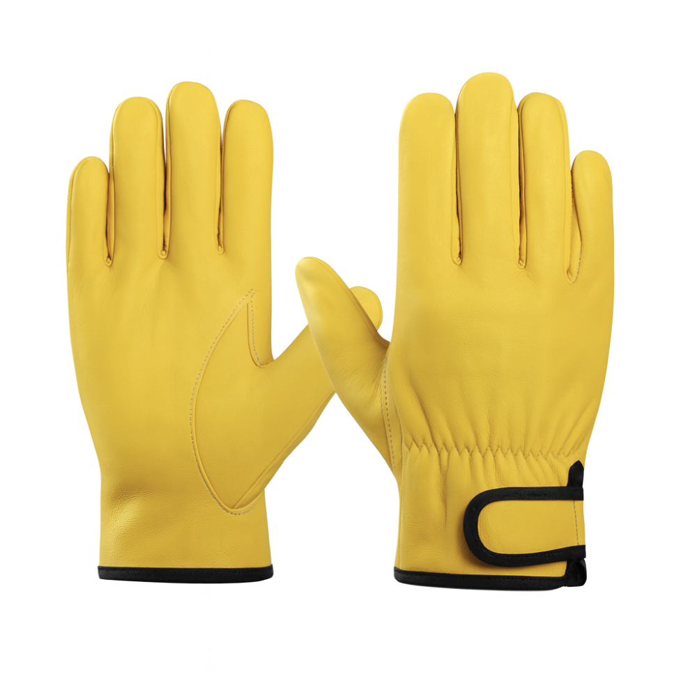 Heavy Duty Sheepskin Leather Driver Gloves with Adjustable Velcro Wrist