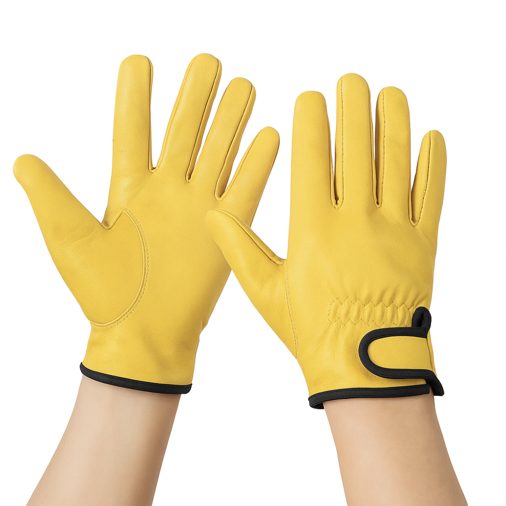 Heavy Duty Sheepskin Leather Driver Gloves with Adjustable Velcro Wrist