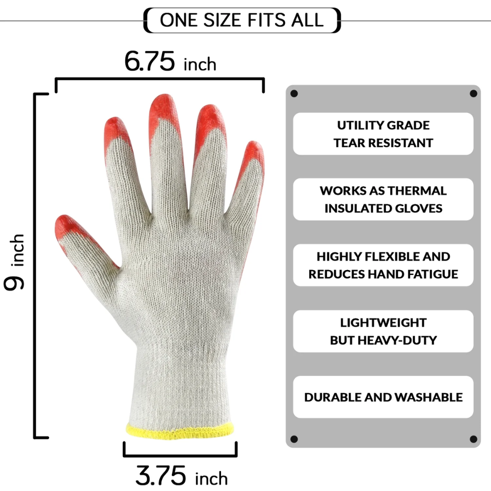 12 Pairs Latex Coated Work Gloves – Slip-Resistant Safety Gloves