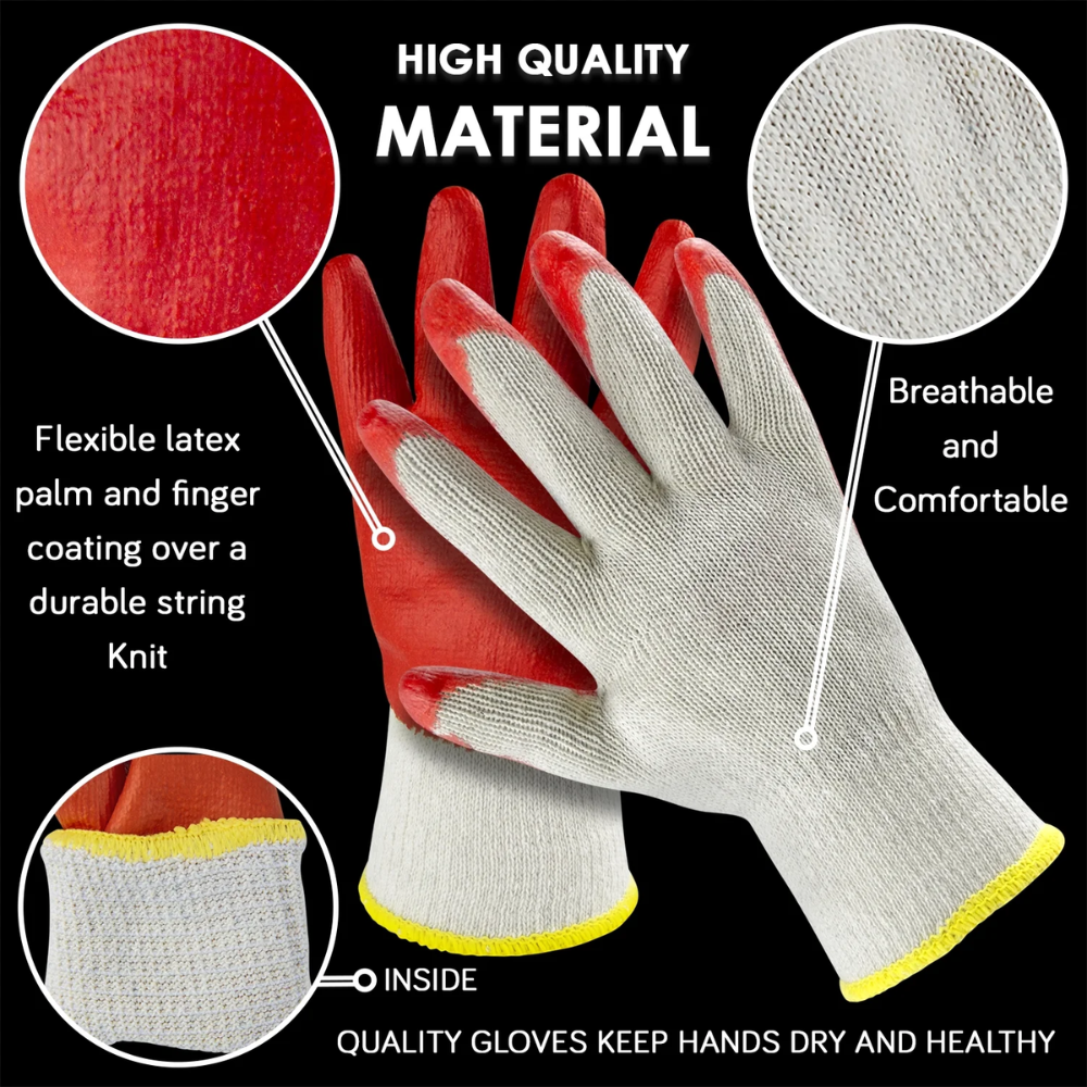 12 Pairs Latex Coated Work Gloves – Slip-Resistant Safety Gloves
