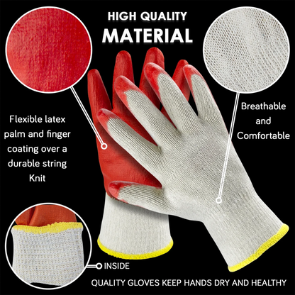 12 Pairs Latex Coated Work Gloves – Slip-Resistant Safety Gloves