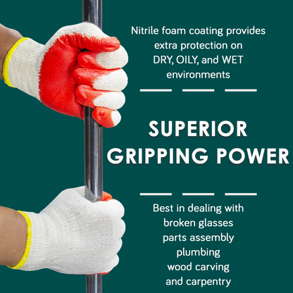 12 Pairs Latex Coated Work Gloves – Slip-Resistant Safety Gloves