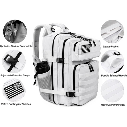 45L Tactical Backpack - Side Pocket, Multiple Prints & Colors