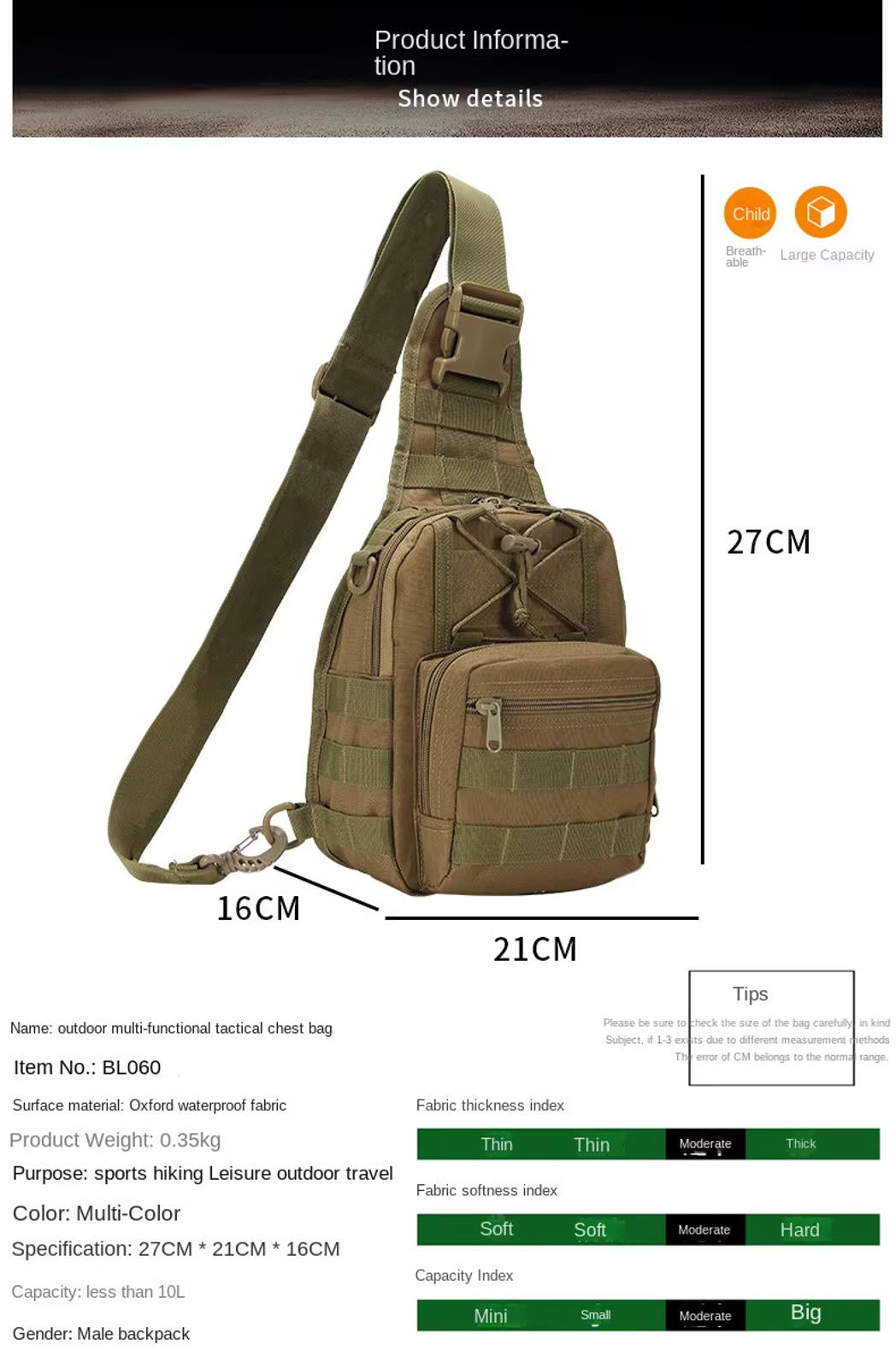 Tactical Sling Bag Military Crossbody Shoulder Backpack – EDC, Hiking, Outdoor
