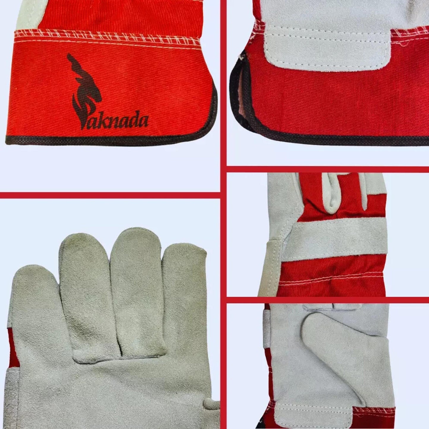 Cow Split Leather Safety Work Gloves Safety Red - Single Palm - Large