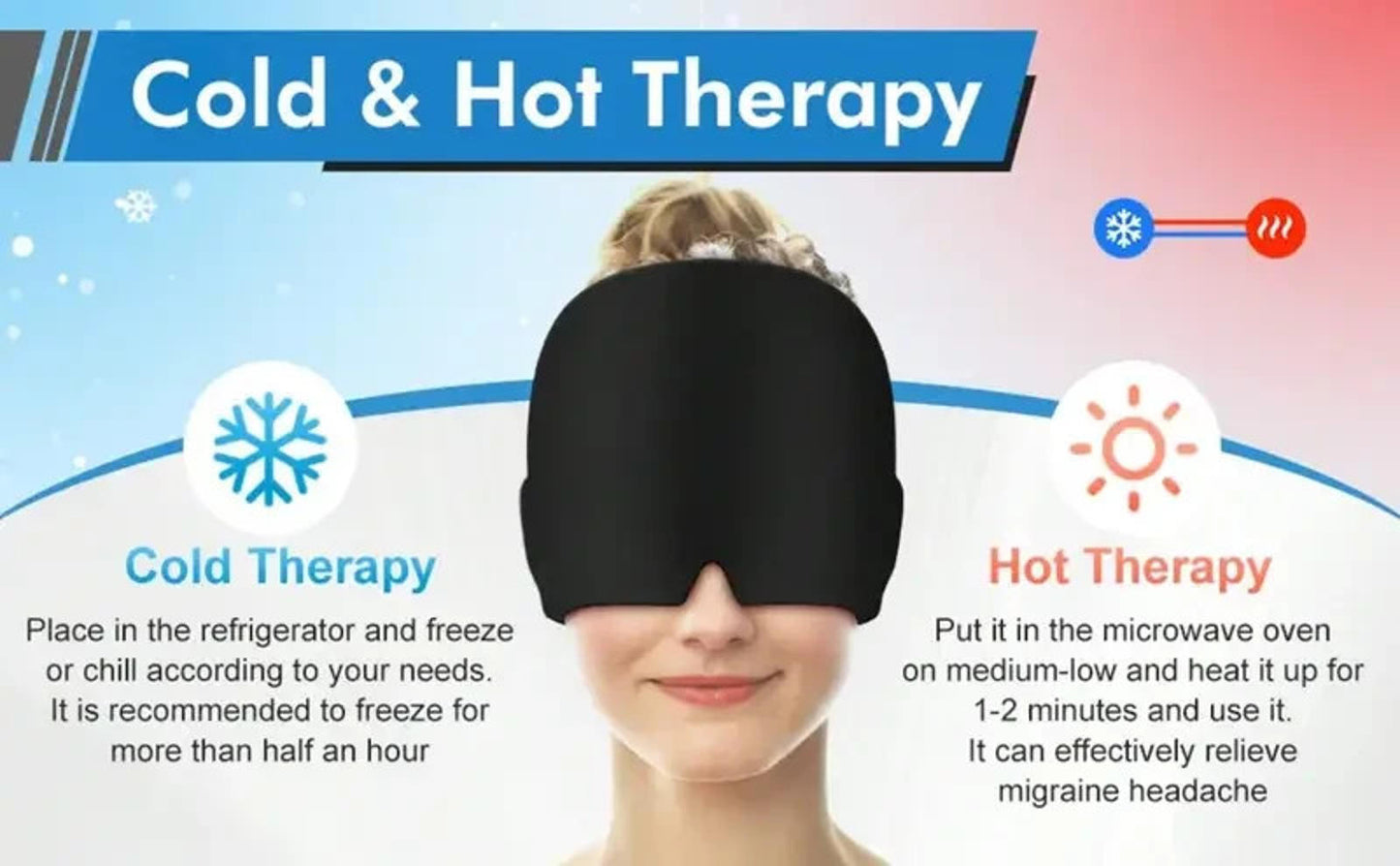 Hot & Cold Therapy Gel Headache Relief Mask Ice Migraine Sleep Eye Cover Wrap