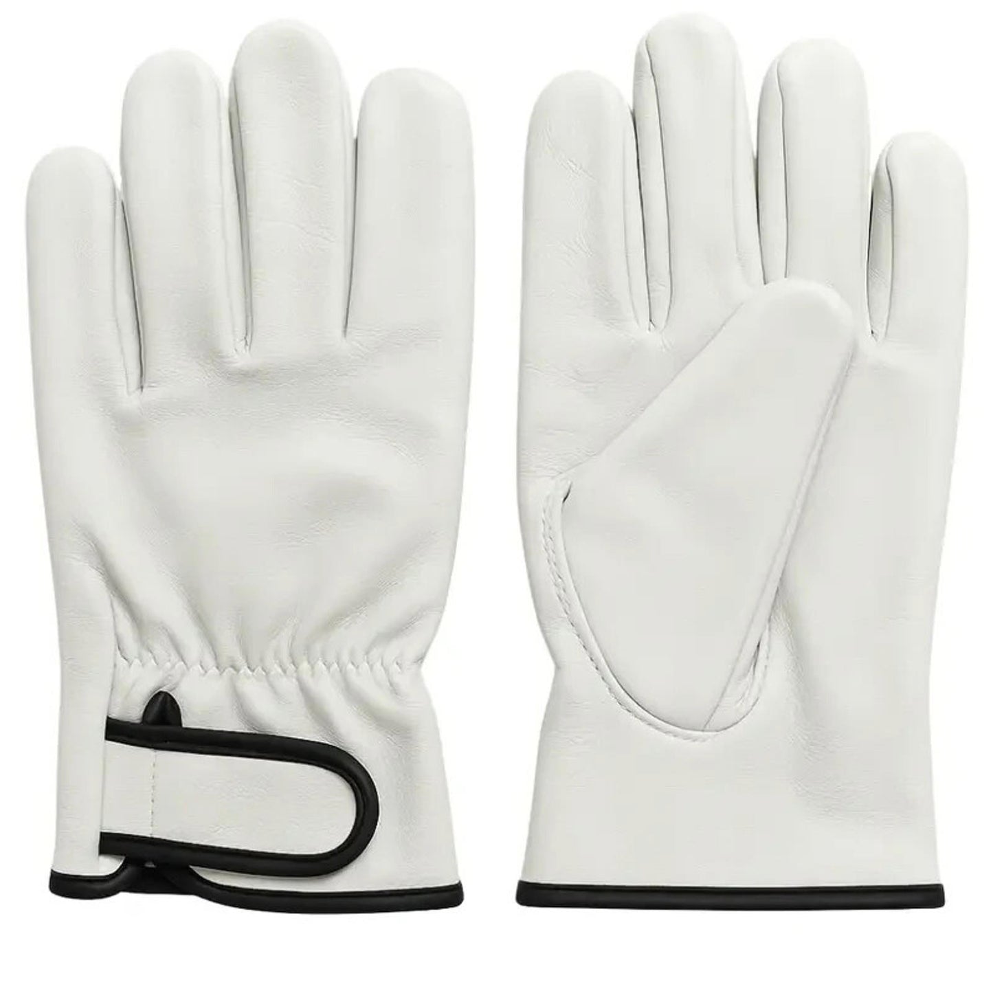 12 Pairs White Goatskin Leather Work Gloves – Heavy Duty, Soft, Adjustable Cuff