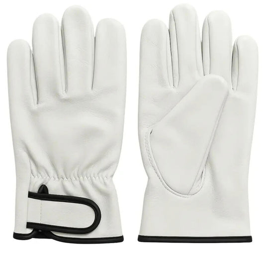 12 Pairs White Goatskin Leather Work Gloves – Heavy Duty, Soft, Adjustable Cuff