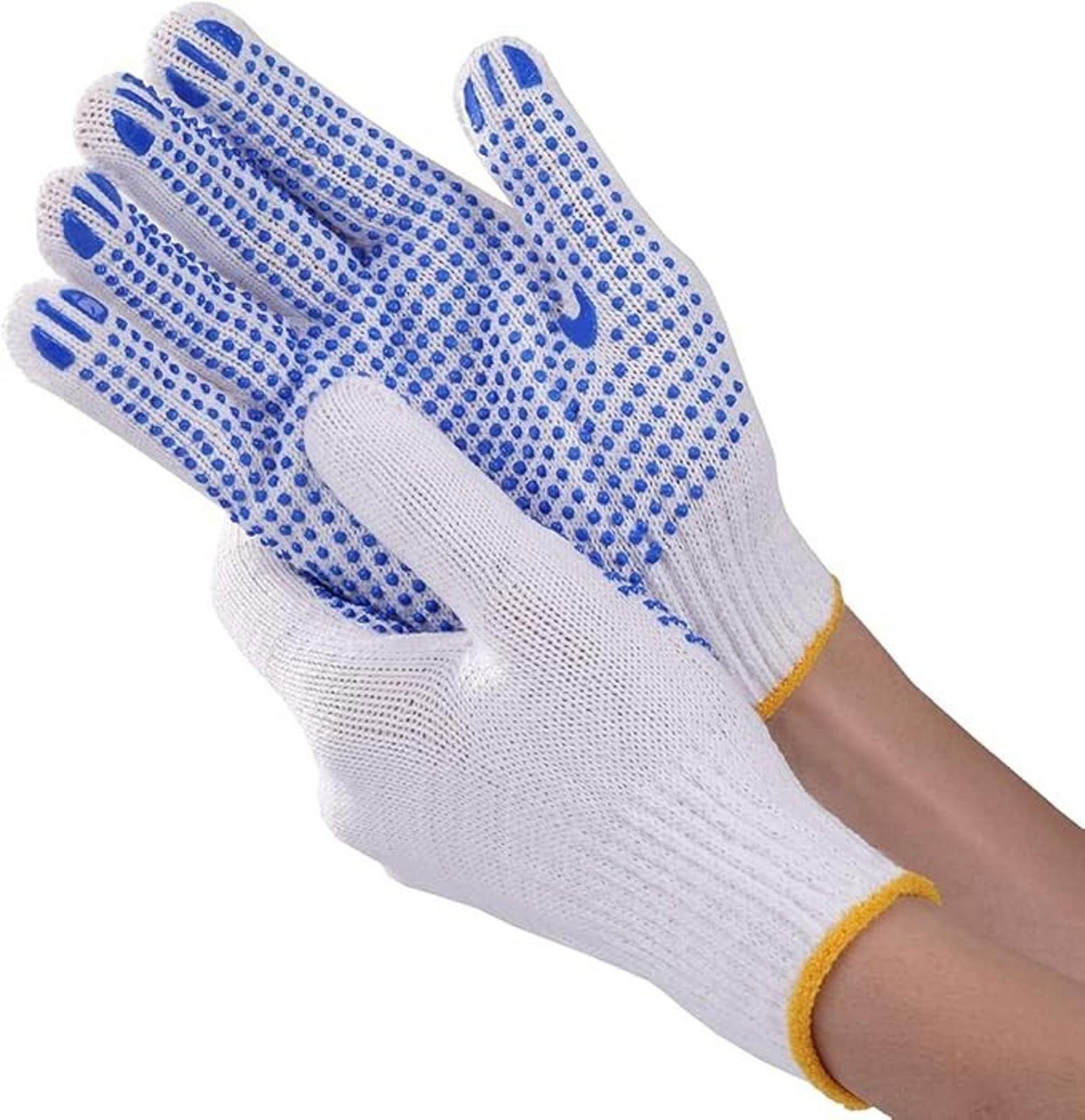 48 Pairs Cotton Work Gloves with Blue PVC Dots – Reusable, Anti-Slip Grip