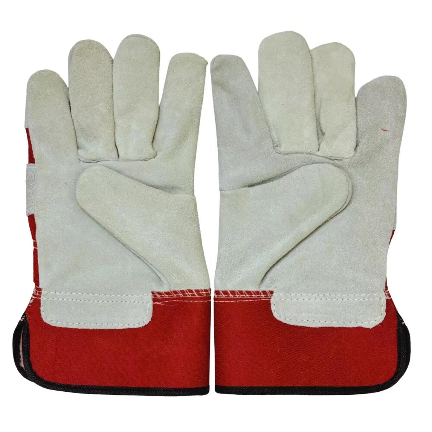 Cow Split Leather Safety Work Gloves Safety Red - Single Palm - Large