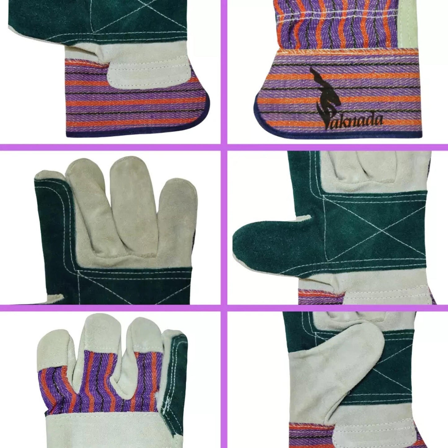 Heavy Duty Double Palm Cowhide Leather Work Gloves - Safety Cuff - L