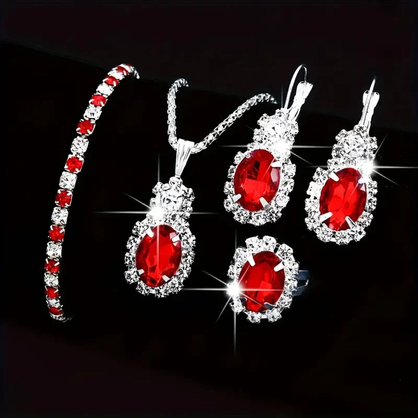 5pc Crystal Jewellery Set - Necklace, Earings, Bracelet & Ring