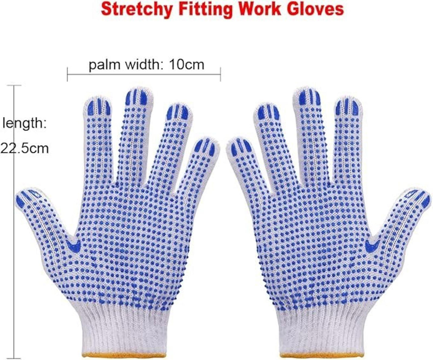 48 Pairs Cotton Work Gloves with Blue PVC Dots – Reusable, Anti-Slip Grip