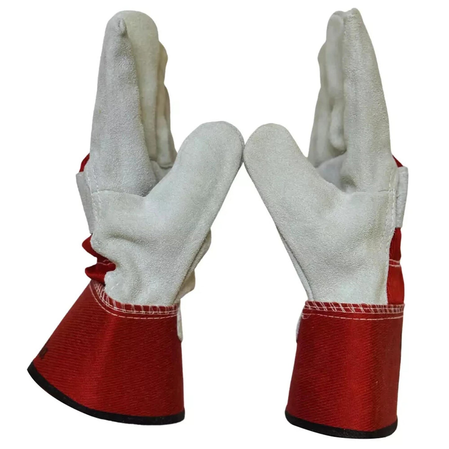 Cow Split Leather Safety Work Gloves Safety Red - Single Palm - Large