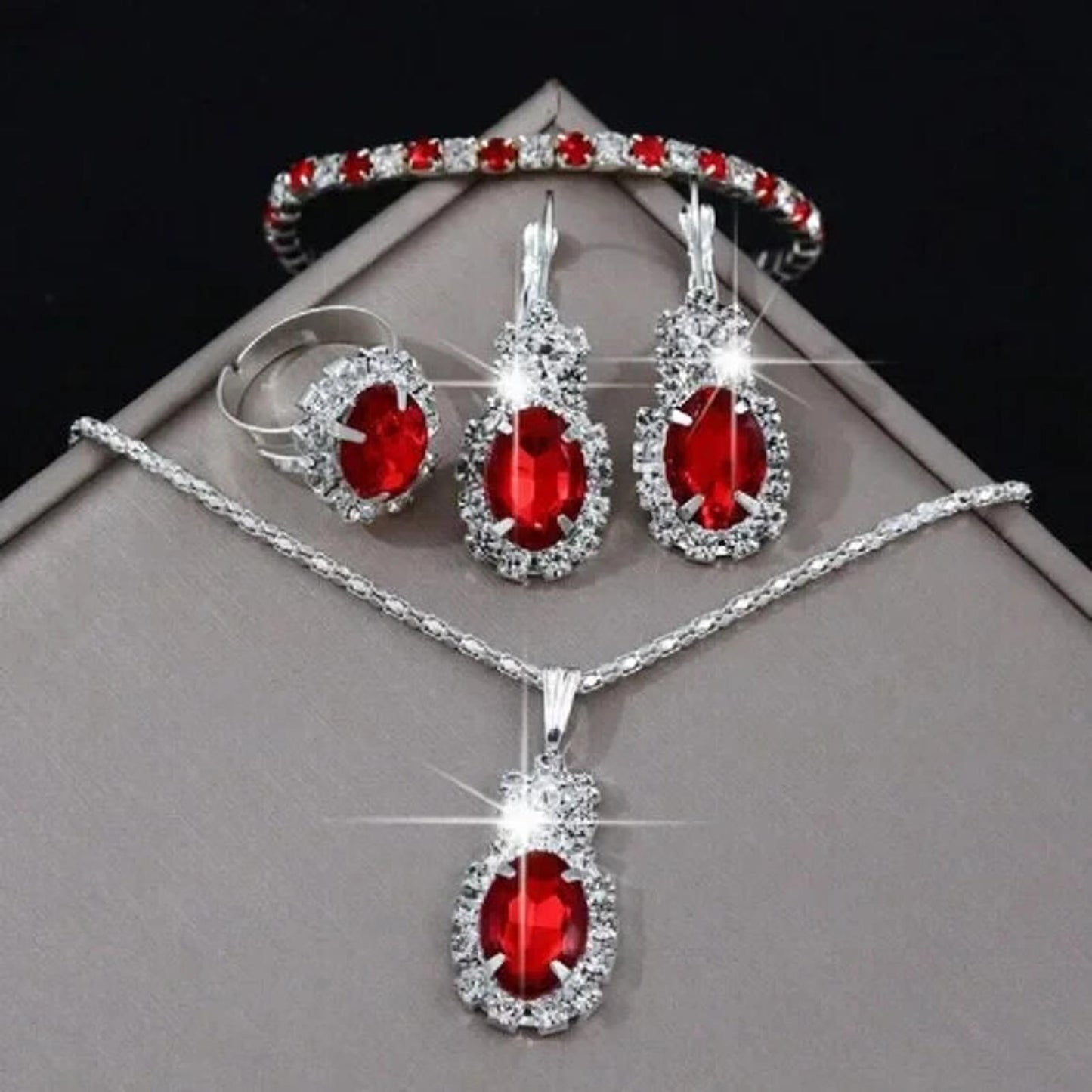 5pc Crystal Jewellery Set - Necklace, Earings, Bracelet & Ring