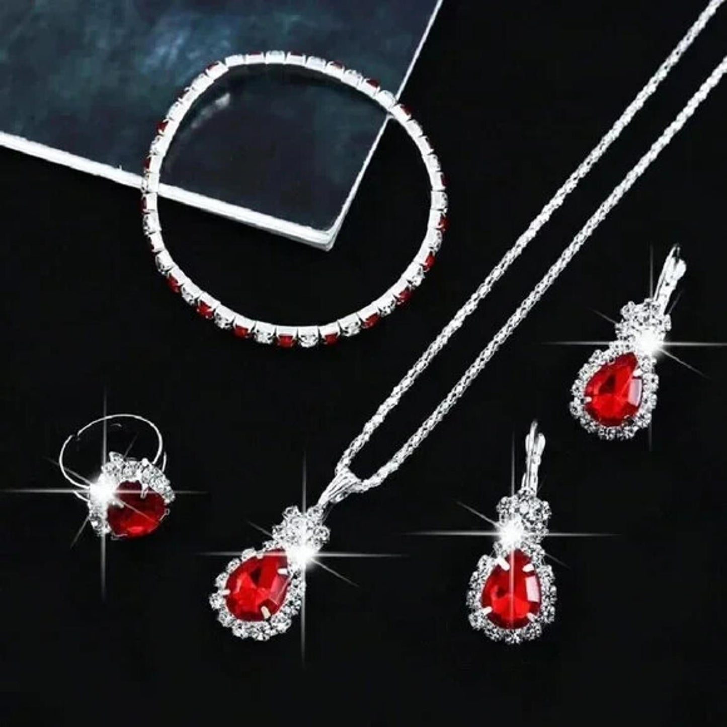 5pc Crystal Jewellery Set - Necklace, Earings, Bracelet & Ring