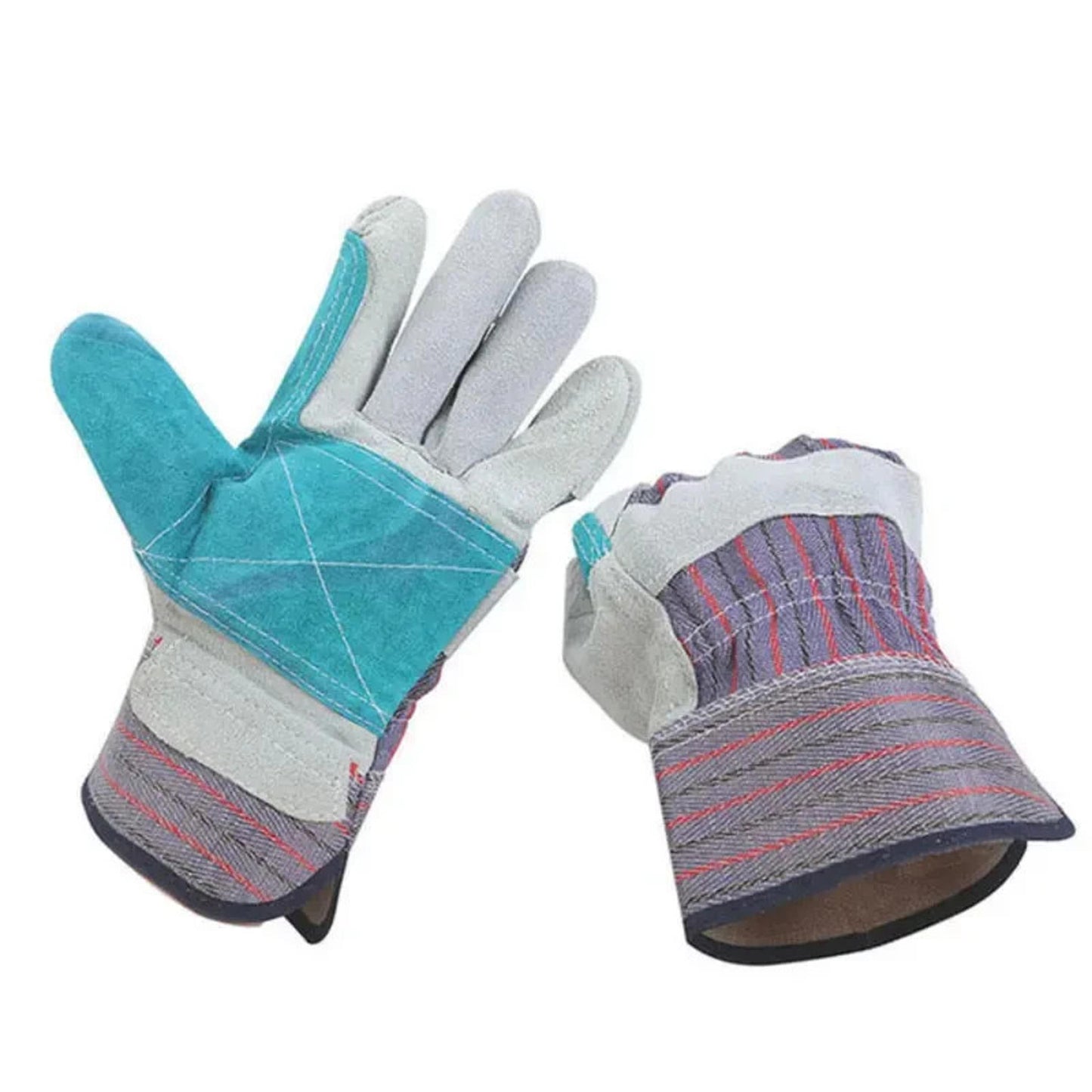 3 Pairs Split Leather Palm Work Heavy Duty Safety Construction Garden Gloves