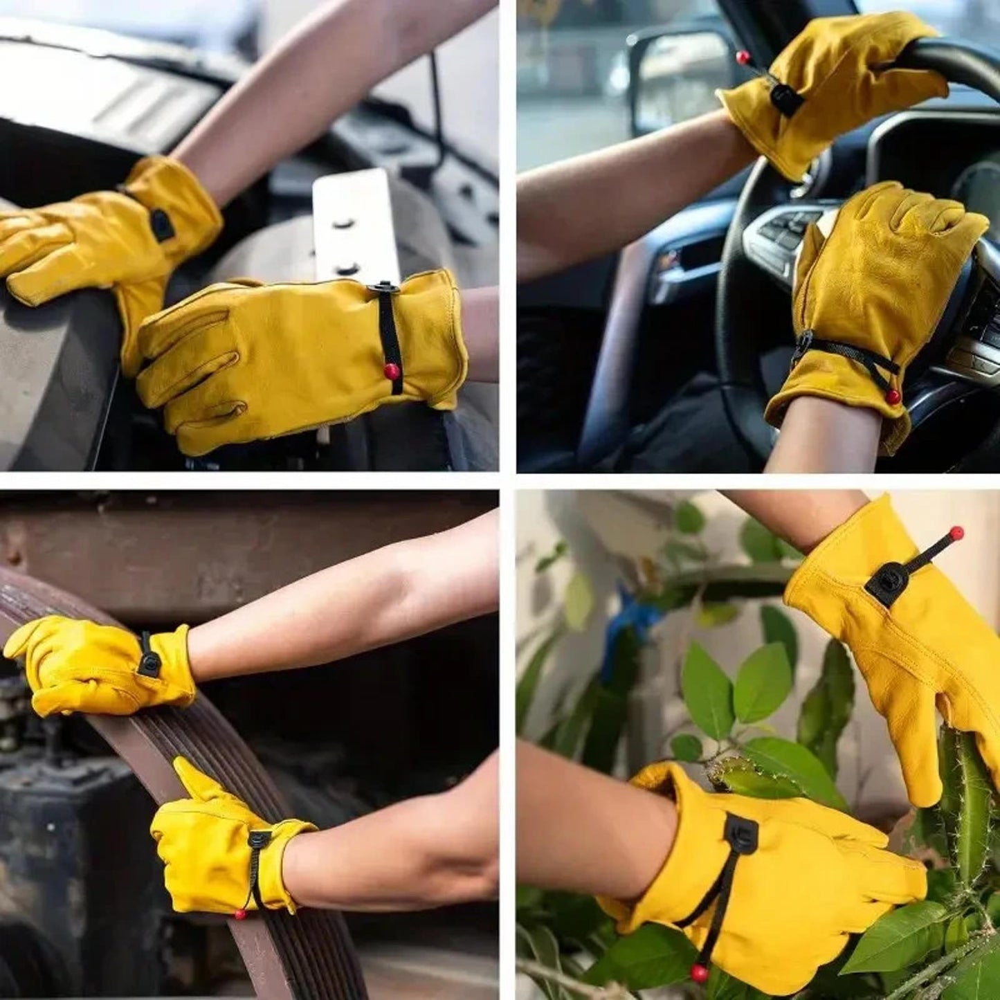 12 Pairs Yellow Goatskin Leather Work Gloves – Reinforced Palm, Adjustable Wrist