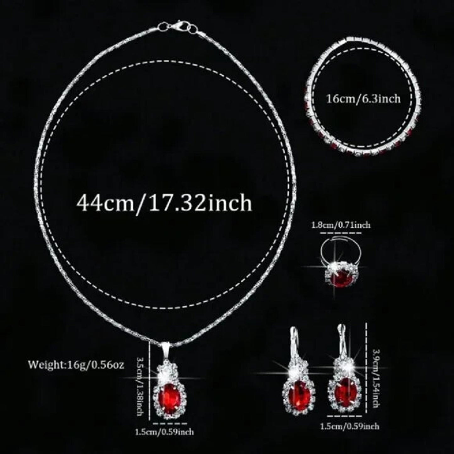 5pc Crystal Jewellery Set - Necklace, Earings, Bracelet & Ring