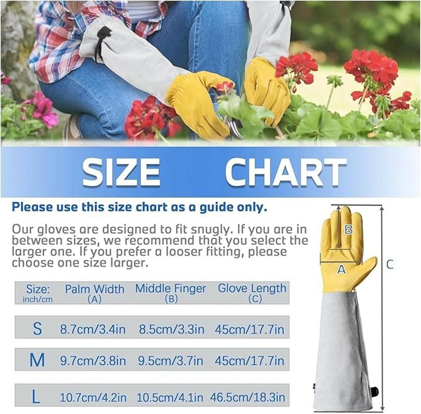 2 Pairs Long Gardening Gloves Leather Gauntlet Thorn Proof Yard Work Protective