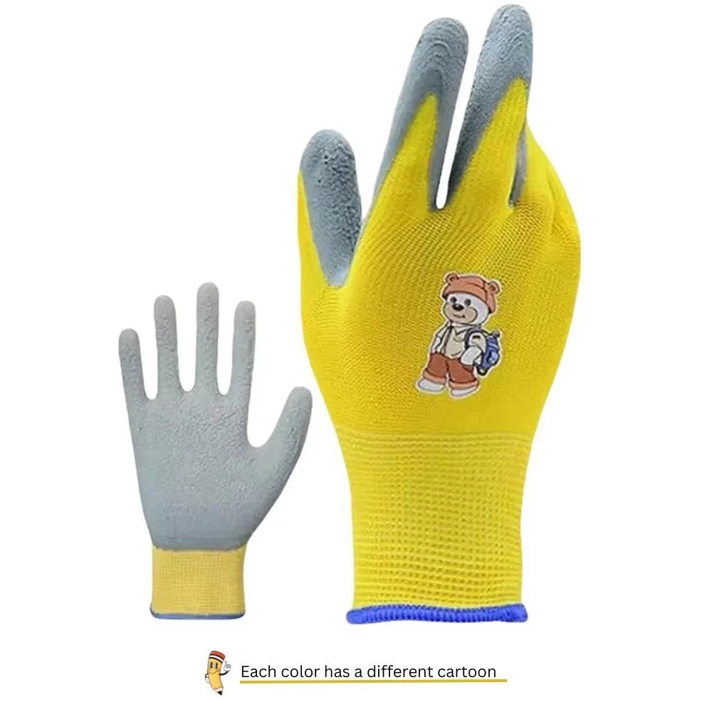 Kids Gardening Gloves Cartoon Print | 6 Pairs Mix Colors | S M L Sizes